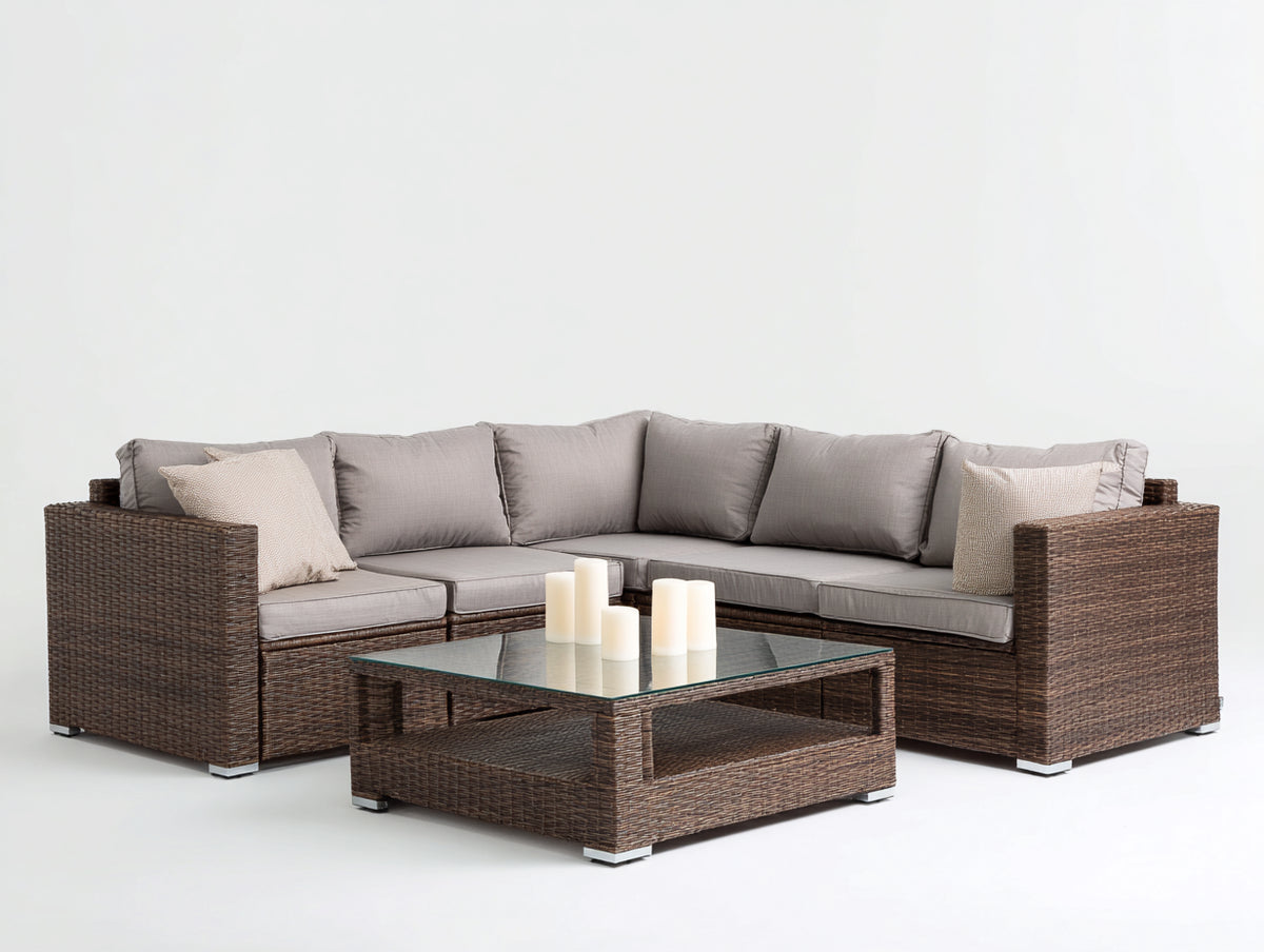 Gartensofa Polyrattan braun 260x260x75 cm - modernes Eckdesign mit Couchtisch für den Außenbereich
