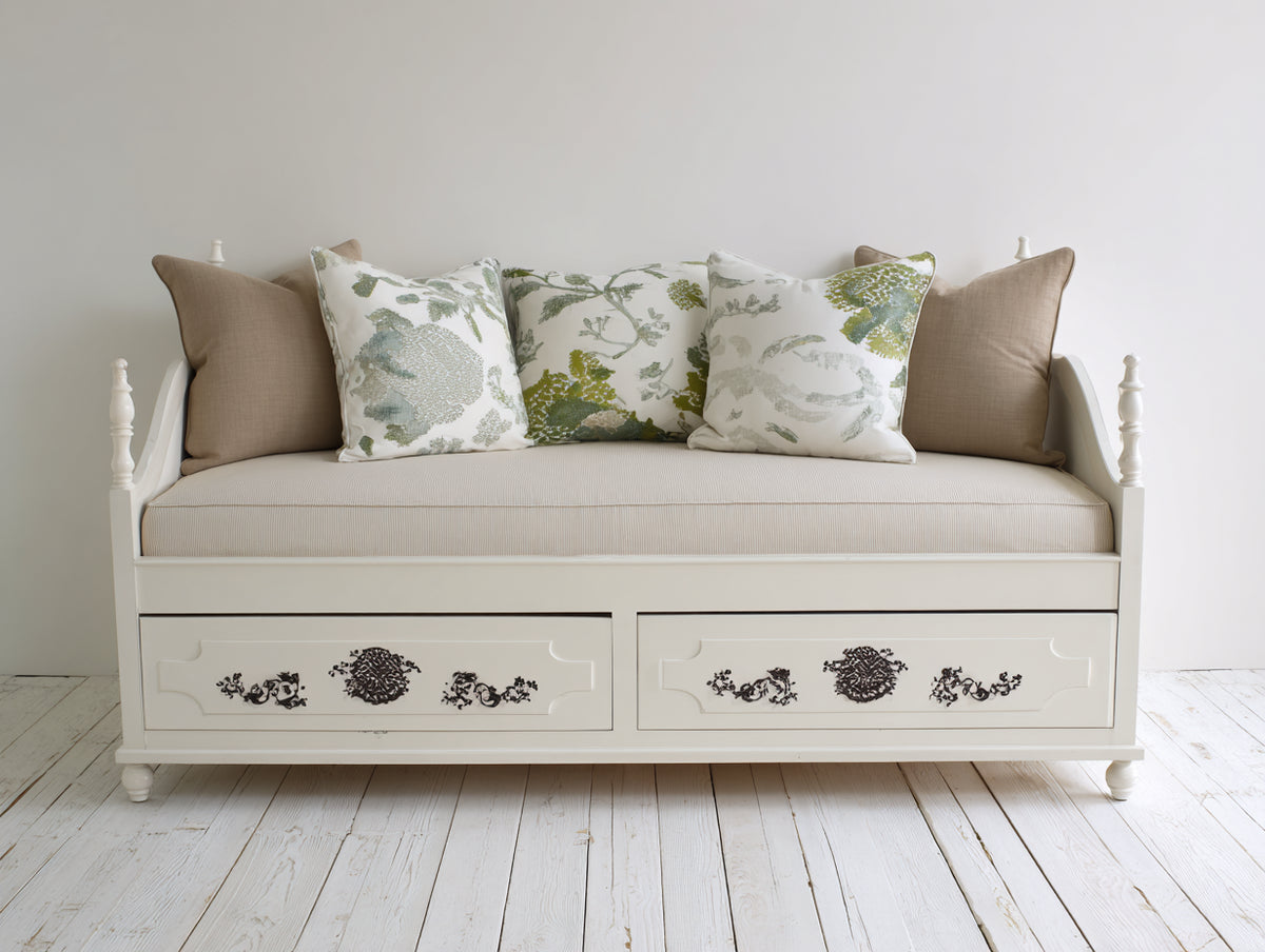 Schlafsofa Holzrahmen weiß 200x90x85 cm - klassisches Design mit Schlaffunktion und Stauraum