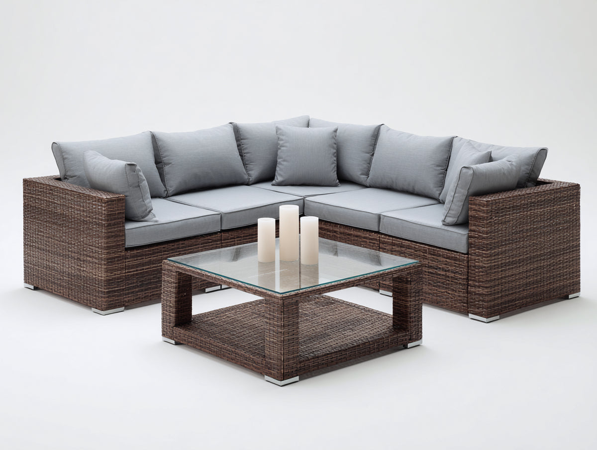 Gartensofa Polyrattan 260 x 260 x 70 cm - Grau Braun - Modernes Design mit Couchtisch