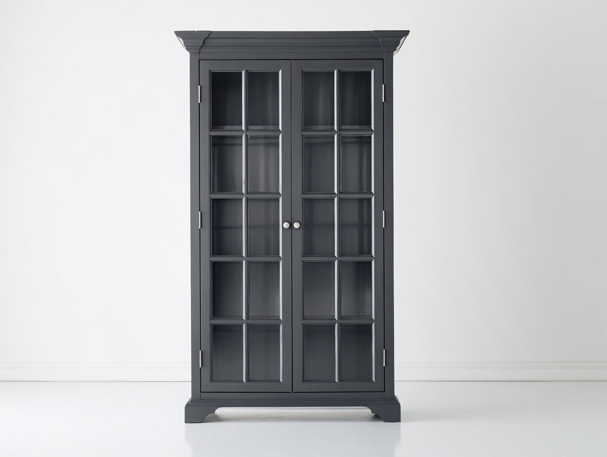 Vitrine Holzwerkstoff schwarz 100x40x180 cm - klassisches Design mit Glastüren und Präsentationsfunktion