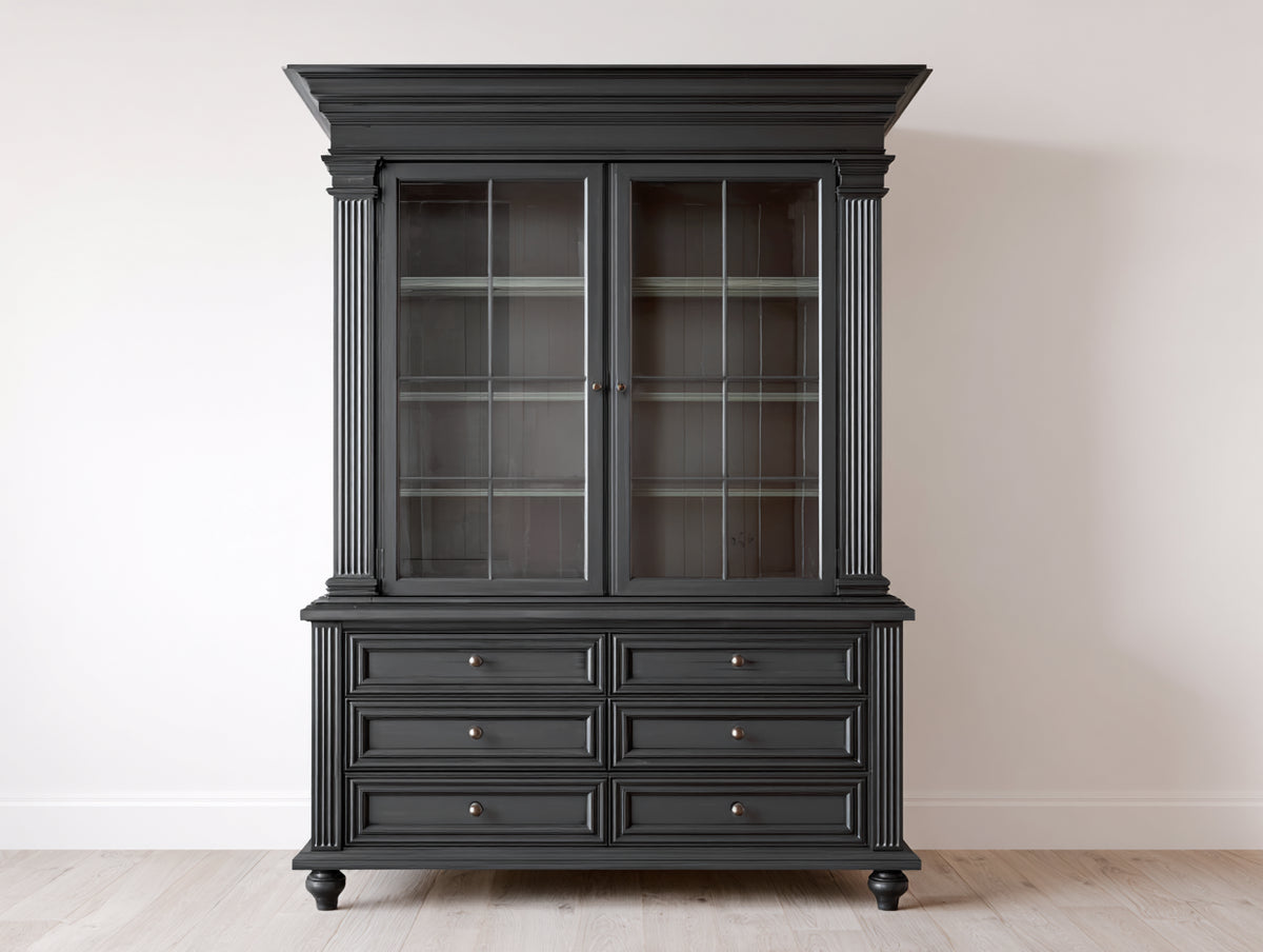 Vitrine Vitrinenschrank Holz Glas 120x40x200 cm Schwarz - klassisches Design