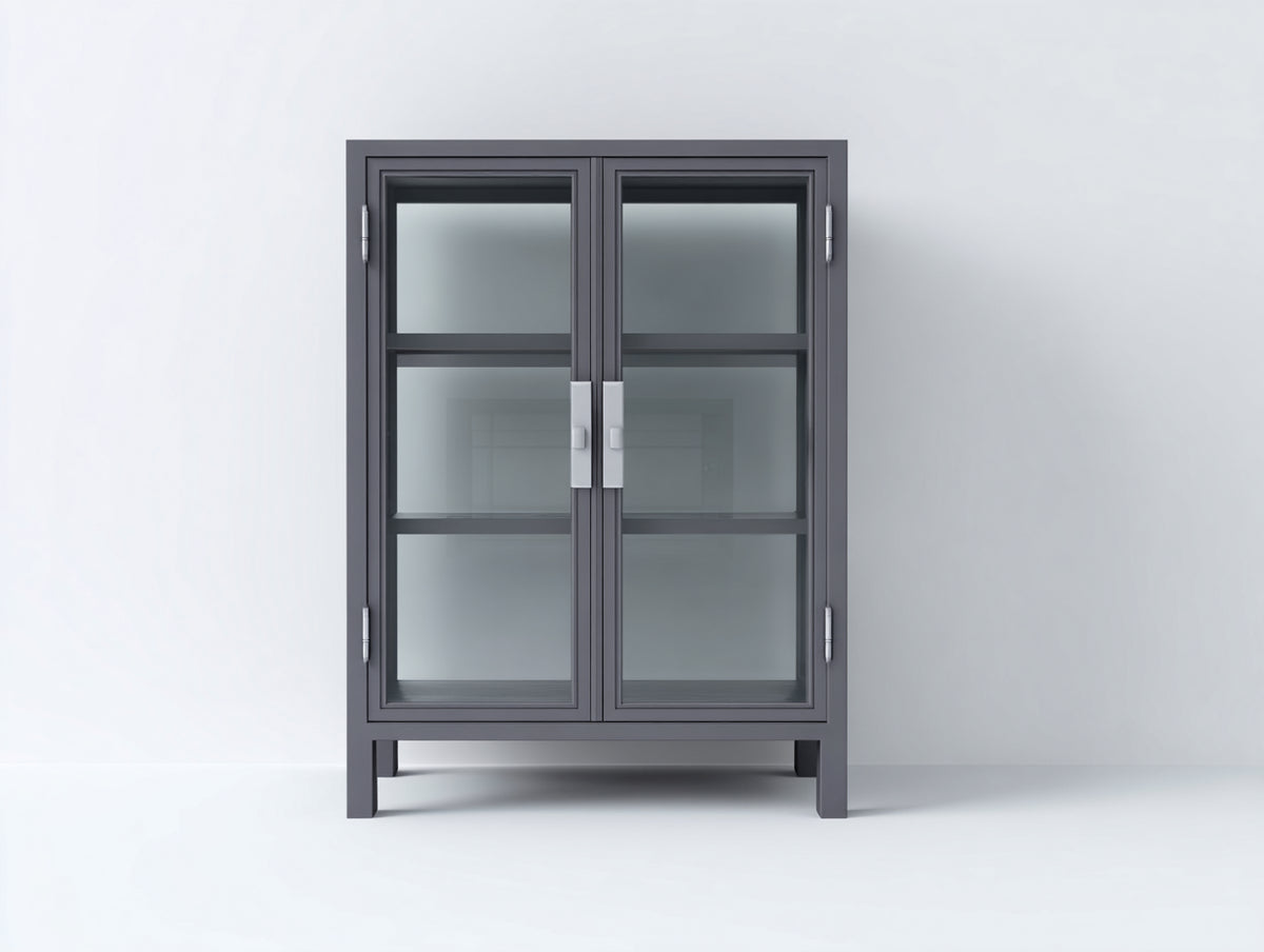 Vitrine Vitrinenschrank Metall Glas 80x35x160 cm Dunkelgrau - modernes Design
