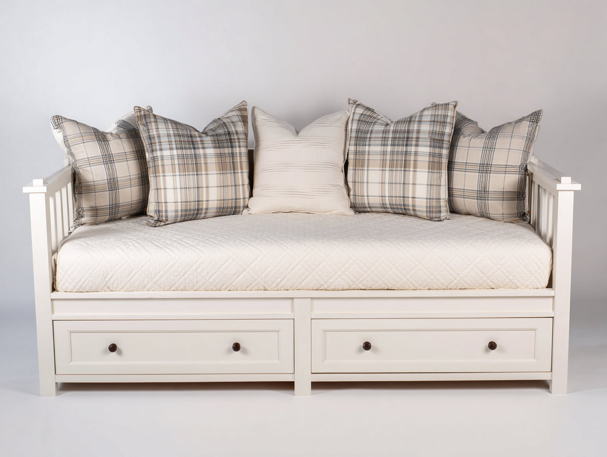 Schlafsofa Holzrahmen weiß 200x95x85 cm - klassisches Design mit Schlaffunktion und 2 Schubladen