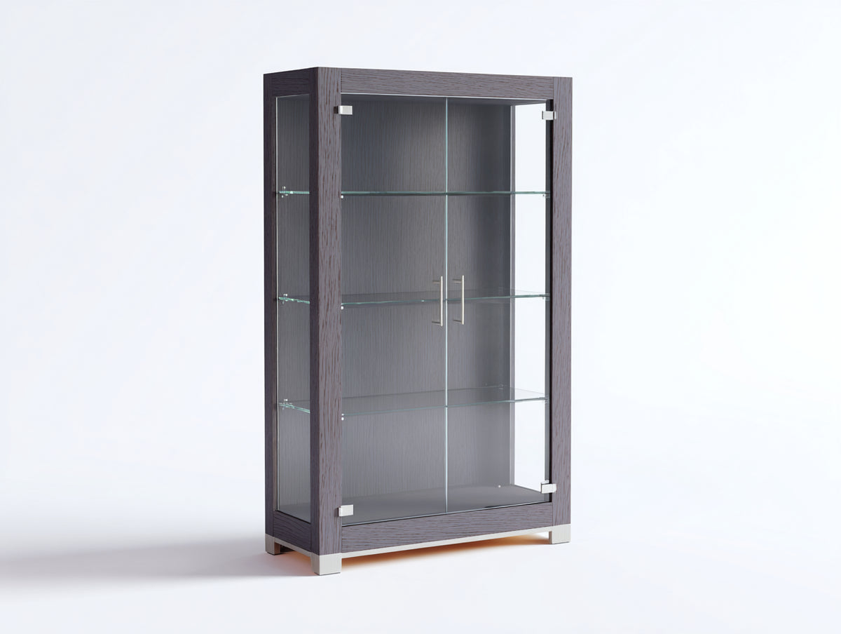 Vitrine aus Holzwerkstoff und Glas 90 x 40 x 180 cm - Dunkelbraun - Modernes Design mit 2 Glastüren