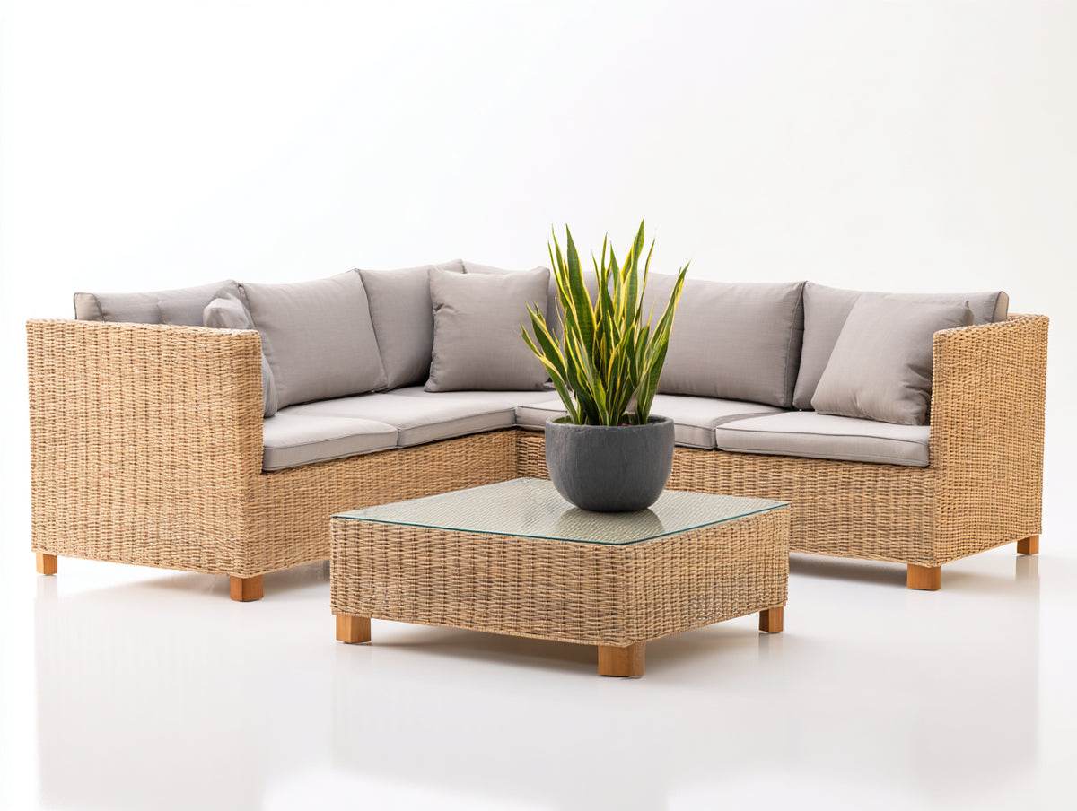 Gartensofa Polyrattan beige 260x260x75 cm - modernes Eckdesign mit Couchtisch für den Außenbereich