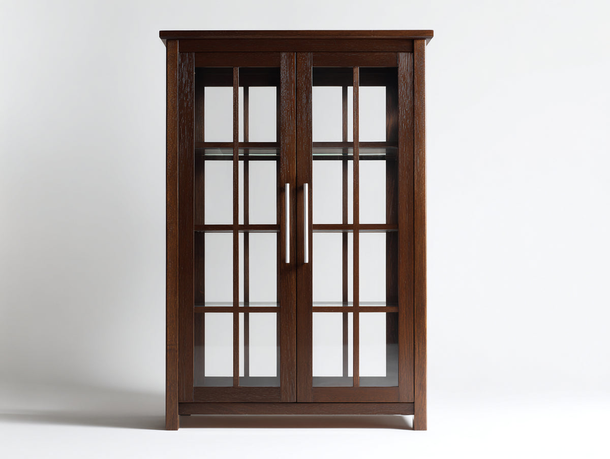 Vitrine Holzwerkstoff braun 100x40x180 cm - klassisches Design mit Glastüren und Präsentationsfunktion