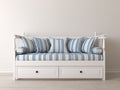 Schlafsofa aus Holz mit Stoffpolsterung 210 x 98 x 92 cm - Weiß und Blau - Klassischer Landhausstil mit 2 Schubladen