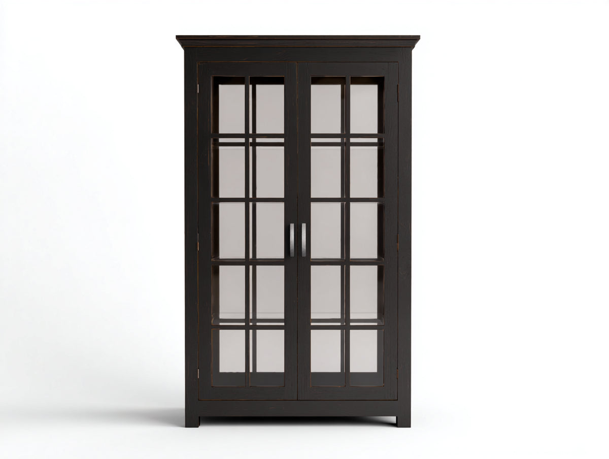 Vitrine Holzwerkstoff schwarz 100x40x180 cm - klassisches Design mit Glastüren und Präsentationsfunktion