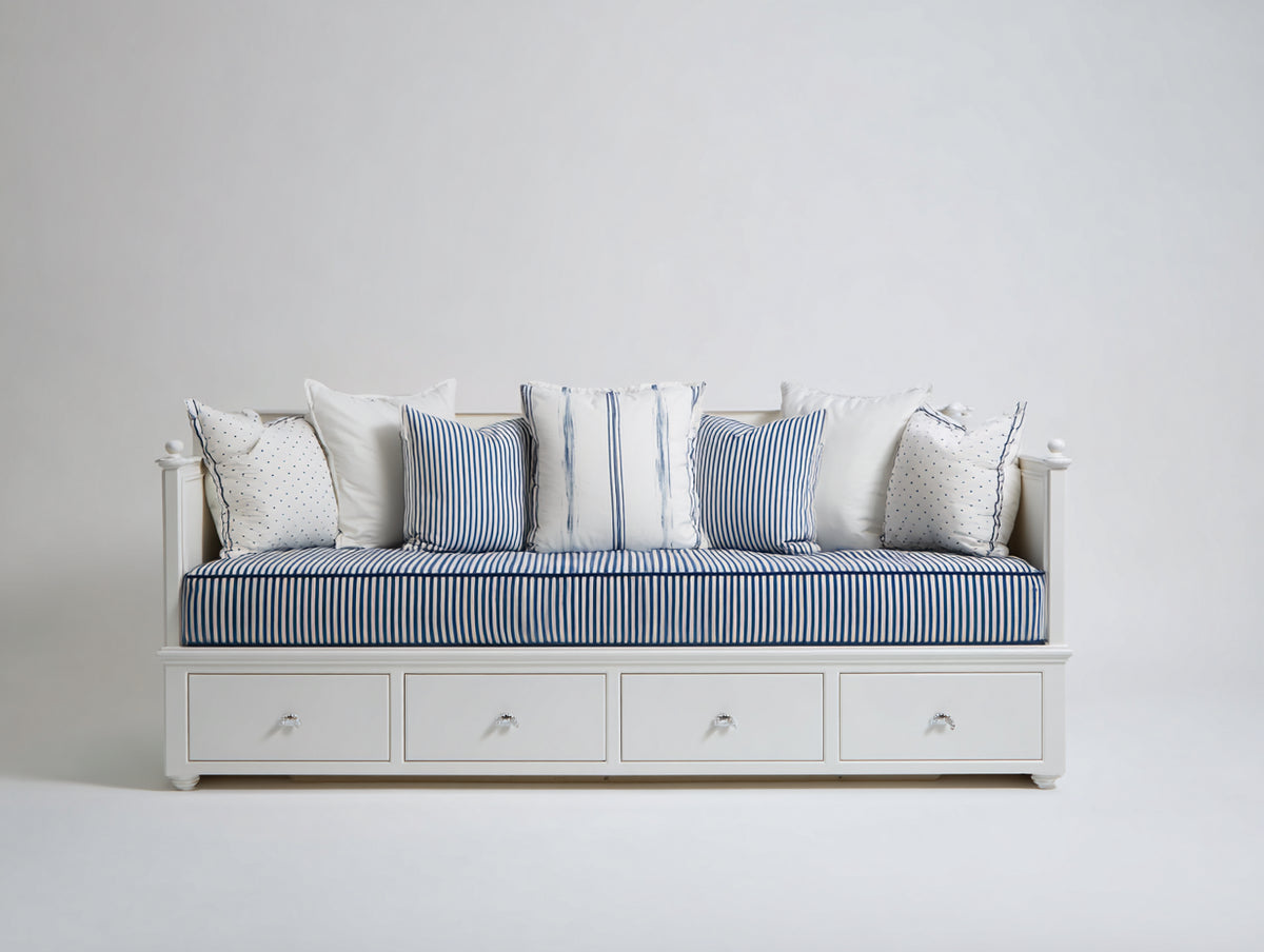 Schlafsofa Schlafcouch Holz Stoff 210x90x85 cm Weiß Blau - modernes Design