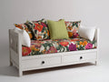 Schlafsofa aus Holz mit Stoffpolsterung 195 x 90 x 85 cm - Weiß und Mehrfarbig - Landhausstil mit 2 Schubladen