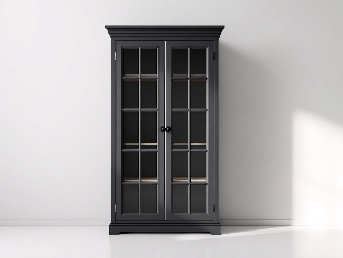 Vitrine aus Holzwerkstoff und Glas 90 x 40 x 185 cm - Schwarz - Klassischer Stil mit 2 Sprossentüren