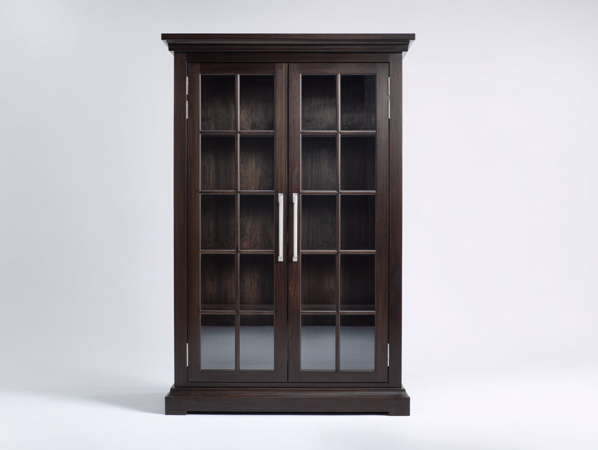 Vitrine aus Holzwerkstoff und Glas 100 x 42 x 190 cm - Dunkelbraun - Klassischer Stil mit 2 Sprossentüren
