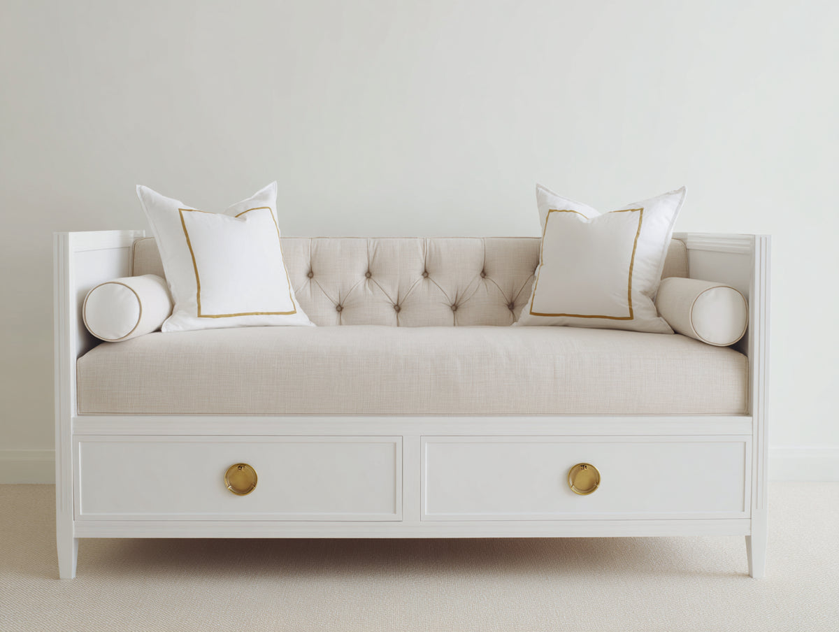 Schlafsofa Holzrahmen weiß 200x95x85 cm - klassisches Design mit Schlaffunktion und 2 Schubladen