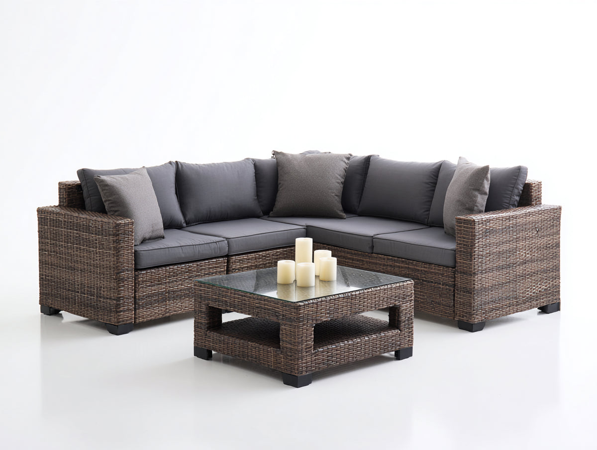 Gartensofa Polyrattan braun 260x260x75 cm - modernes Eckdesign mit Couchtisch für den Außenbereich