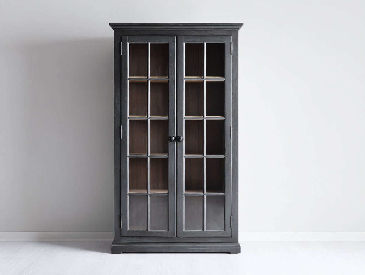 Vitrine Holzwerkstoff 90 x 40 x 180 cm - Schwarz - Modernes Design mit Glastüren