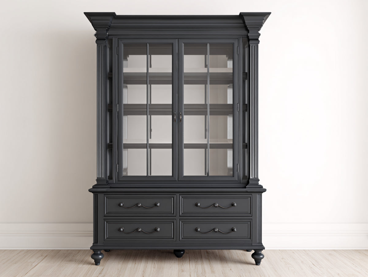 Vitrine aus Holzwerkstoff und Glas 120 x 48 x 205 cm - Schwarz - Klassischer Stil mit 2 Glastüren und 4 Schubladen