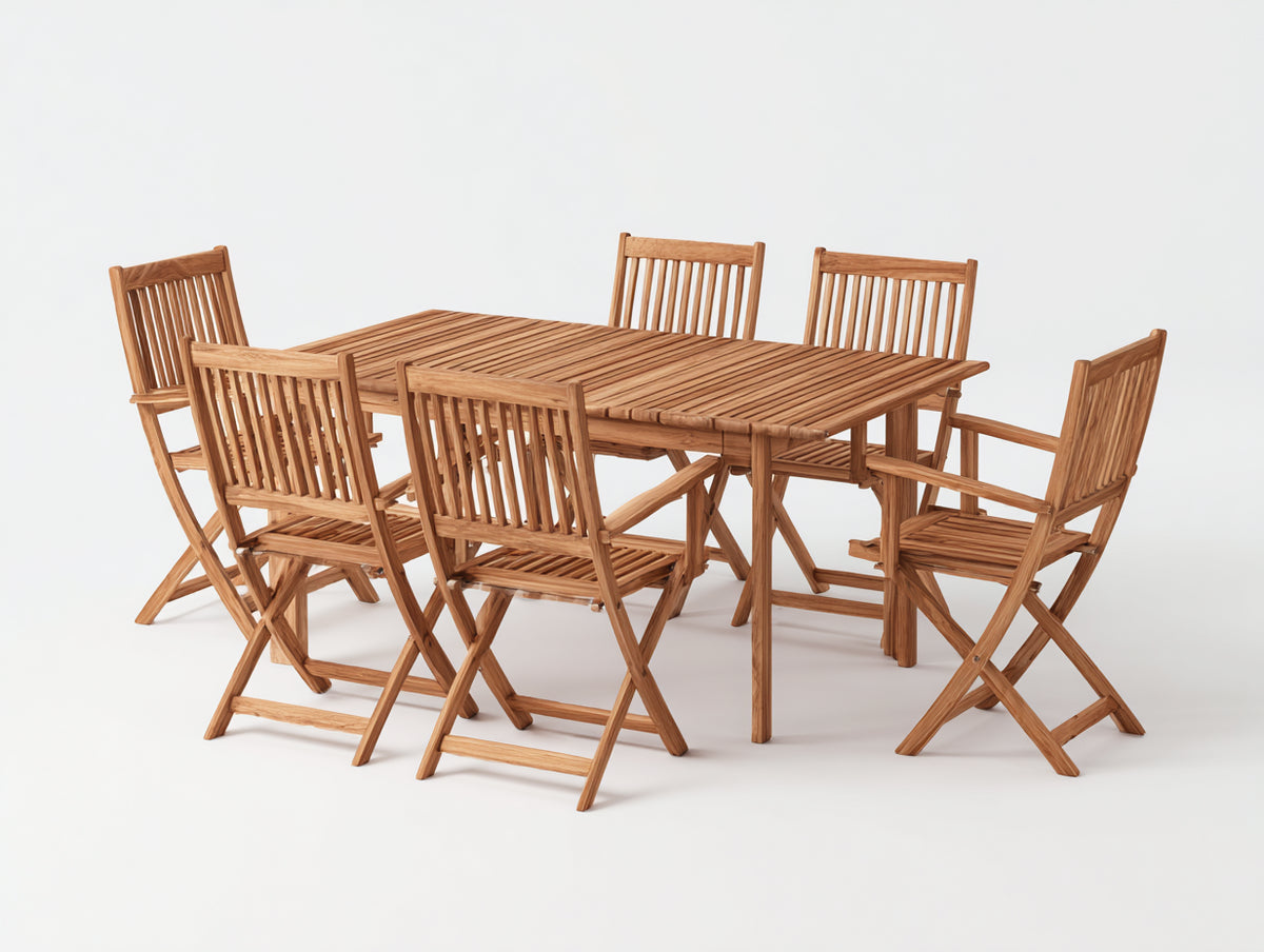 Garten Essgarnitur Gartenmöbel Set Holz 180x90x75 cm Natur - klassisches Design