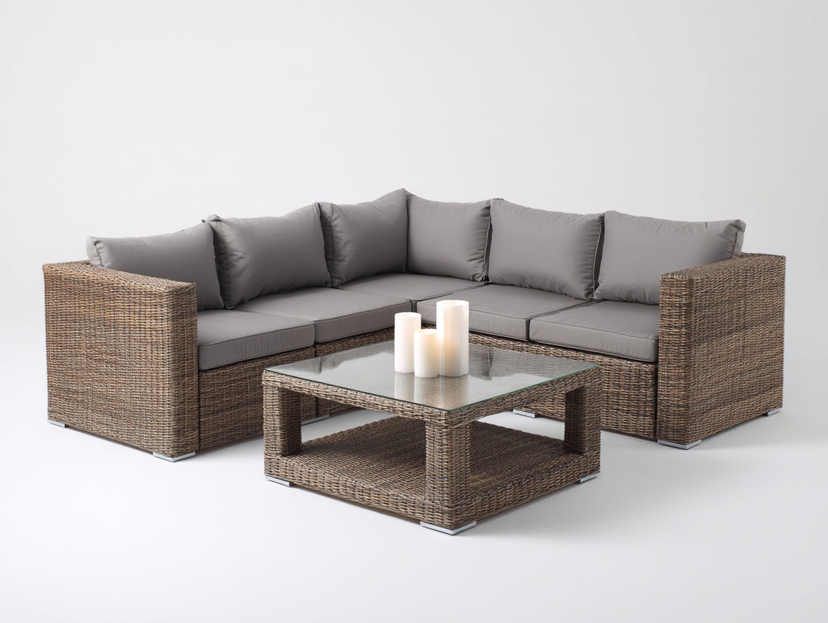 Gartensofa Rattan 280x280x75 cm Braun Grau Modernes Design