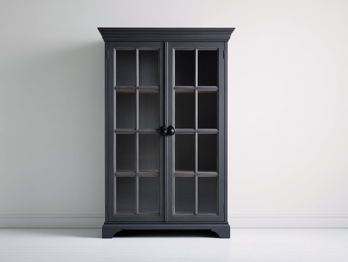Vitrine Holzwerkstoff schwarz 100x40x180 cm - klassisches Design mit Glastüren und Präsentationsfunktion