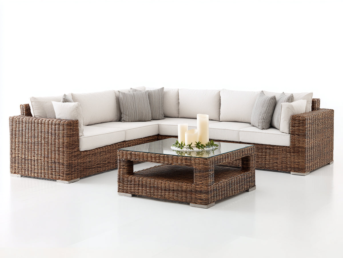 Gartensofa Rattan 280x280x75 cm Braun Beige Modernes Design