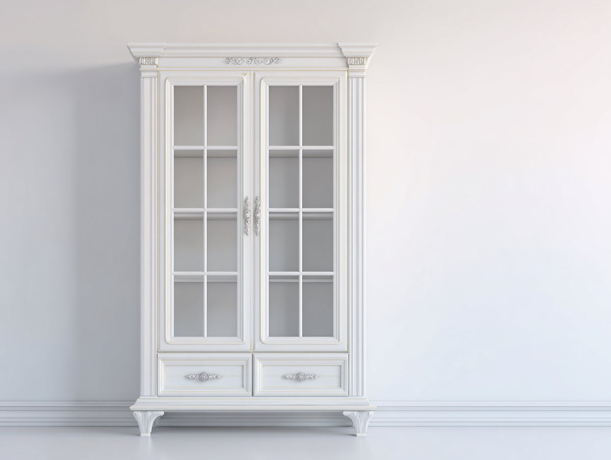 Vitrine Holzwerkstoff 80 x 35 x 180 cm - Weiß - Klassisches Design mit Glastüren