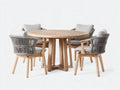 Garten Essgarnituren aus Holz und Seilgeflecht für 4 Personen 120 x 120 x 75 cm - Natur und Grau - Rundes Design mit gepolsterten Armlehnsesseln
