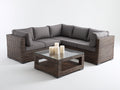 Gartensofa aus Polyrattan mit Stoffpolsterung 235 x 235 x 75 cm - Dunkelbraun und Anthrazit - Quadratisches Eckdesign mit Glastisch