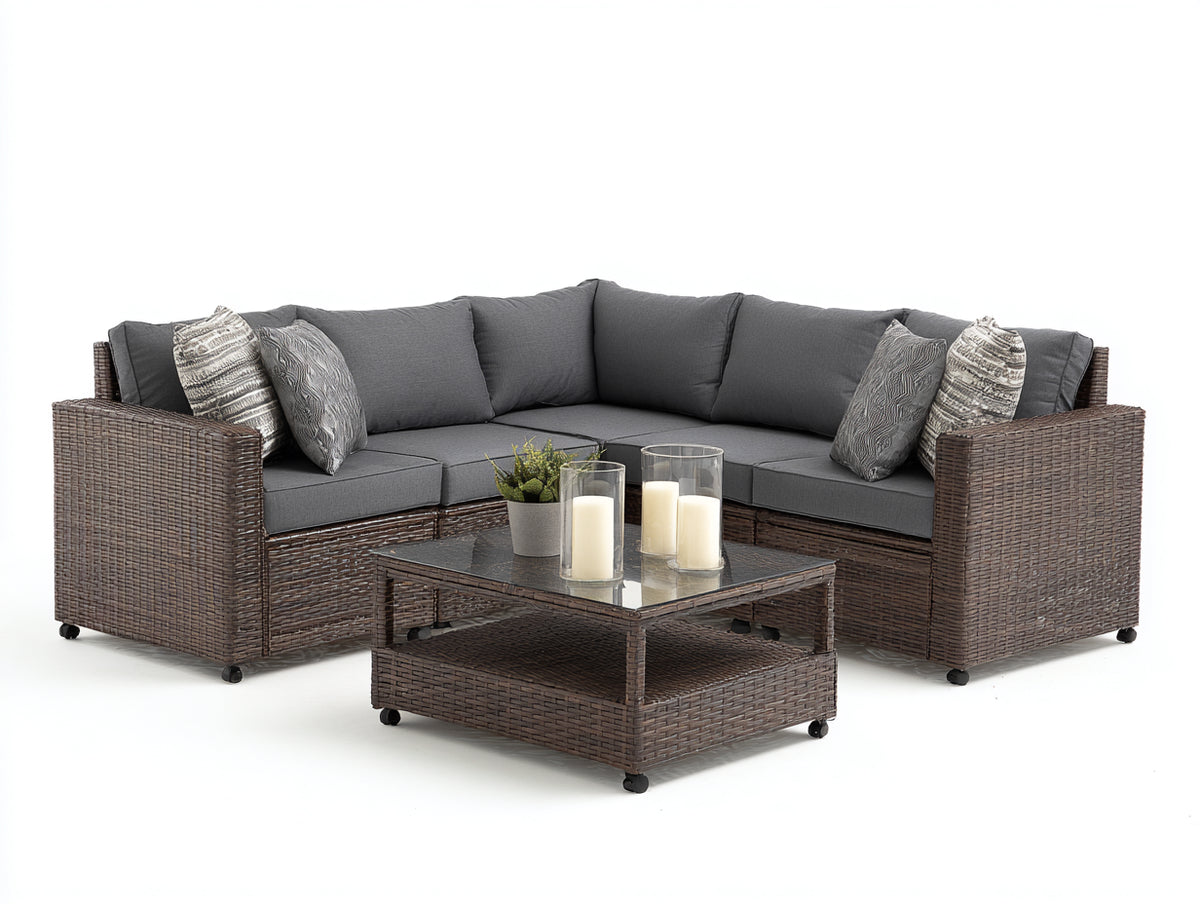 Gartensofa Polyrattan 240 x 240 x 70 cm - Grau Braun - Modernes Design mit Couchtisch