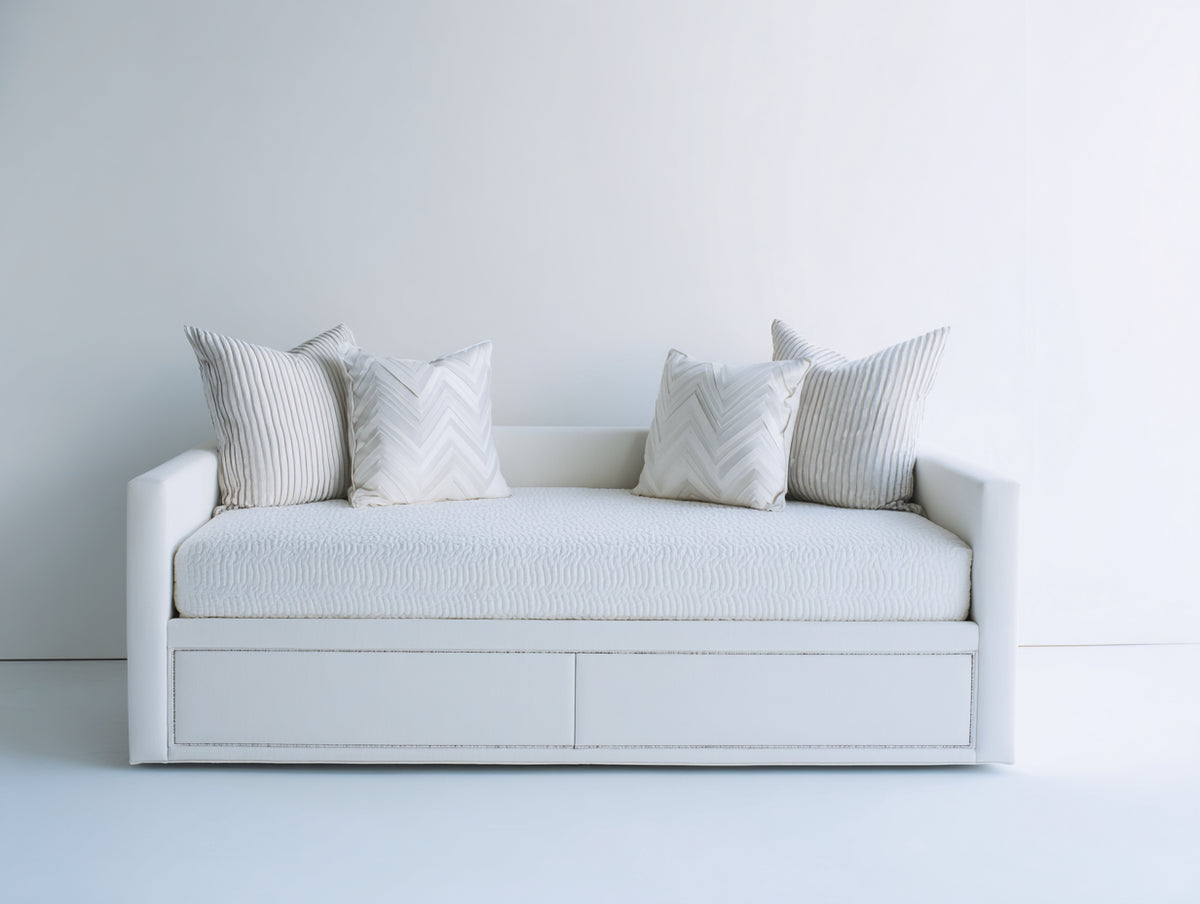 Schlafsofa mit Stoffbezug 205 x 95 x 82 cm - Weiß - Modernes Design mit Schlaffunktion und 2 Schubladen