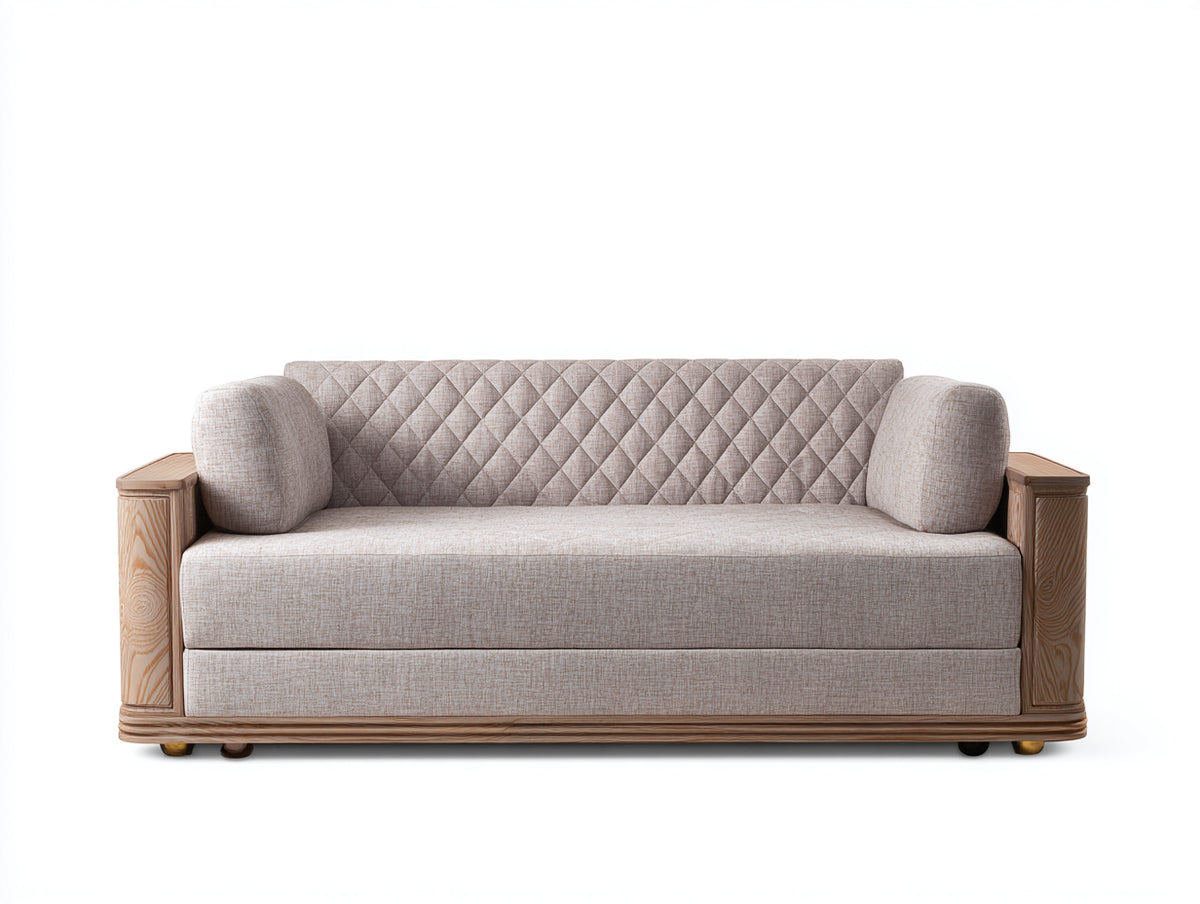 Schlafsofa Stoff beige 220x95x85 cm - modernes Design mit Schlaffunktion und Holzdetails